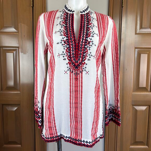 TORY BURCH Tunic Top
Long Sleeve Embroidered Texture Striped Cotton Size 10 - Picture 1 of 5